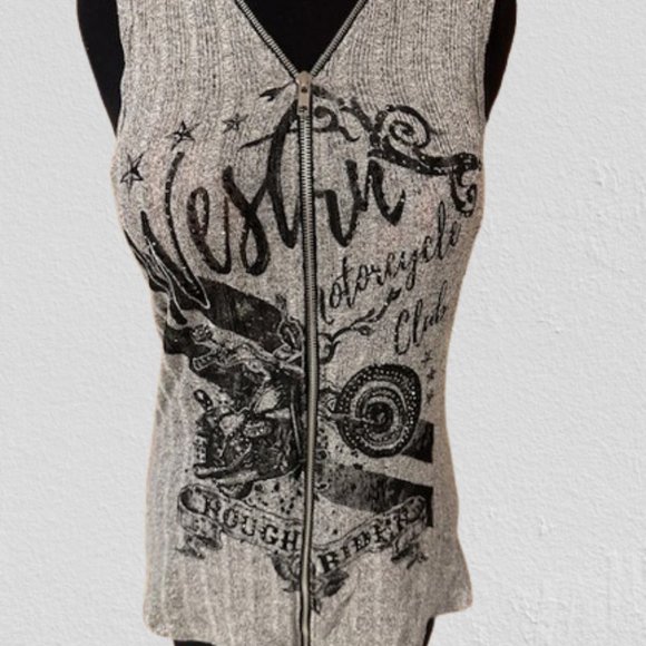 Vocal Tops - "Westin Motorcycle Club Rough Riders" Grey Sleeveless Top